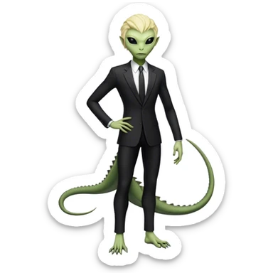 a blonde reptilian alien woman as men in black, full body, full figure sticker