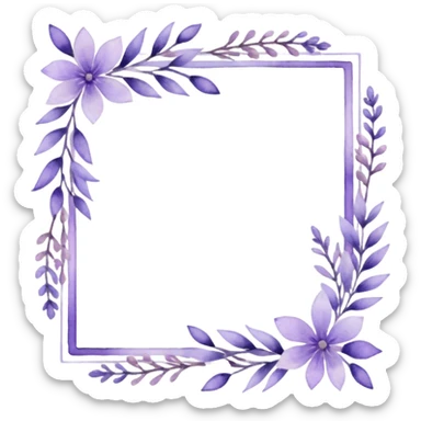 The art style is clean line art with delicate watercolor textures, pastel colors, and a dominant palette of lavender, soft lilac, and muted purple.  Delicate frame to border text sticker