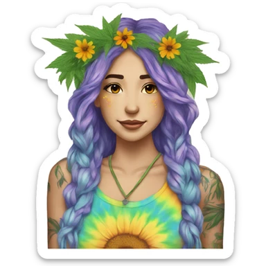 420 Tie dye hippie person flower crown tattoos hemp leaves sticker