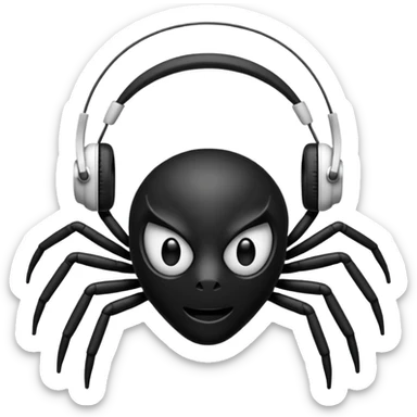 The black spider emoji but with white headphones sticker
