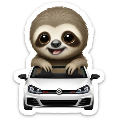 Baby sloth driving a Volkswagen Golf R  sticker