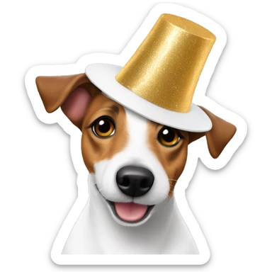 jack russell terrier with a new year's hat sticker