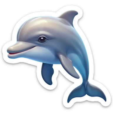 Cinematic Cute Bottlenose Dolphin Portrait Emoji, Head tilted playfully and inquisitively, featuring a charming, shiny glossy body with smooth, gleaming skin and round, sparkling eyes full of playful wonder, Simplified yet irresistibly adorable features, highly detailed, glowing with a warm, inviting aquatic glow, high shine, affectionate and lively, stylized with a touch of whimsical marine charm, soft glowing outline, capturing the essence of a mischievous yet endearing dolphin that seems as if it could splash out of the screen into your arms! sticker