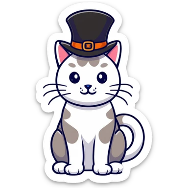 playful cat with a fancy hat sticker