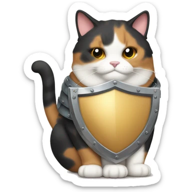 Fat calico cat with a shield  sticker
