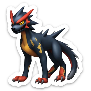Cool Edgy Litten-Garchomp-Houndoom-Luxray Fakémon Digimon with Edgy markings, full body, outlined sticker