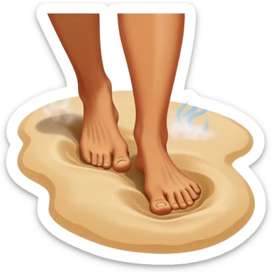 bare foot taking a step on extremely hot beach sand with heat waves and steam rising, showing discomfort without blood sticker