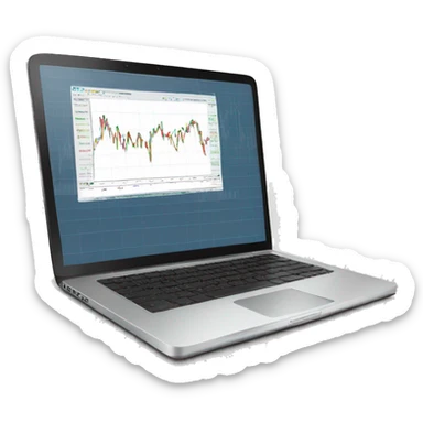 laptop with stock chart on stock market website sticker