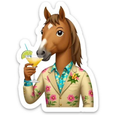 horse with flowered shirt character holding cocktail sticker