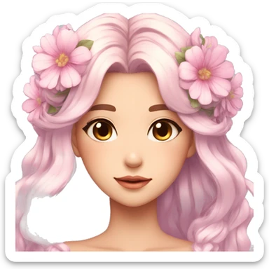 Shiny Gorgeous Pastel Anime Lady with blushing face and pretty hair with a flower crown aesthetic trending style sticker