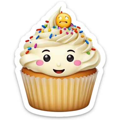 a cupcake with a face sticker