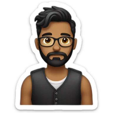 Genera un emoji de un hombre estilo hipster, con cabello negro, barba completa pero corta, color de piel caucásica sticker