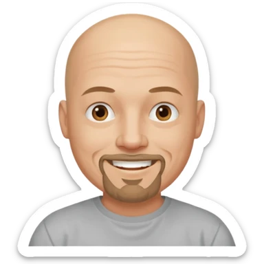 middle aged man, bald with a goatee, wearing a t-shirt, friendly expression sticker