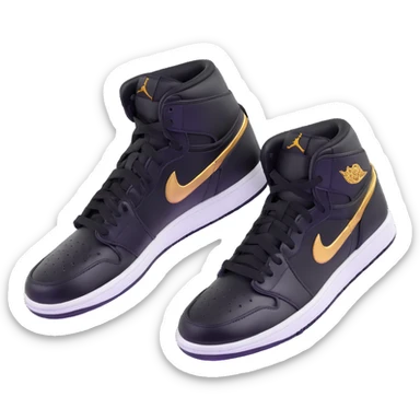 Jordan 1 sneaker, patent leather black material with a metallic gold swoosh sticker
