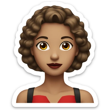 Girl with brown hair and black eyes with red lipstick and eyeliner sticker