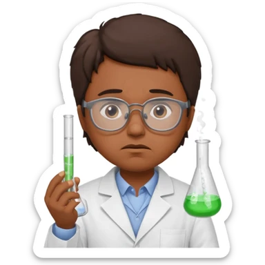 Frowns with Glasses,  Disappointed Scientist: Brown Skin, Lab coat, thin glasses, holding test tube, upset expression
 sticker