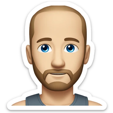 Blue eyed white man with receding hairline and a beard, brownn hair, wearing a tanktop sticker