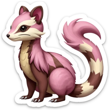 Rare realistic brown-scaled pink, white beige edgy badass epic pretty beautiful handsome gorgeous aesthetic colorful vibrant Vernid-Furret-Linoone-Salandit-Amaura-species-Fakemon-creature by LiLaiRa, random markings, (full body) sticker