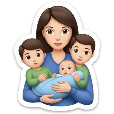 fit Brunette Mom holding a baby and two sons, ultra realistic  sticker
