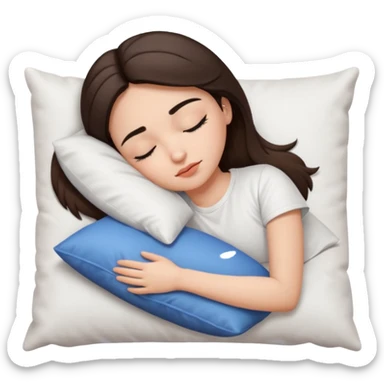 Brunette white sikine white tshirt black eyebrowns girl sleeping on a pillow sticker