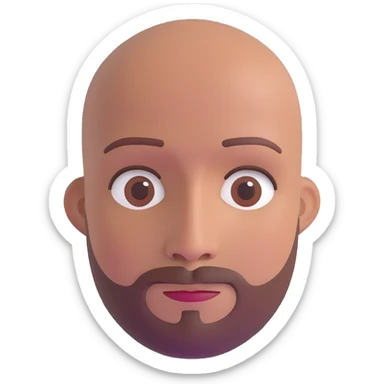 Bald man with smooth oval head, medium-dark reddish skin tone (moreno jambo), indigenous facial features, with sparse thin goatee beard only on chin, memoji style sticker