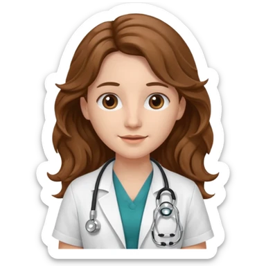 médica, cabelo castanho, pele branca, cabelo ondulado, cabelo comprido sticker