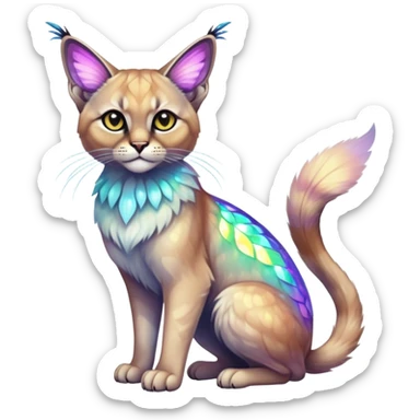 Colorful Neon exotic ethereal iridescent tropical shiny Fantasy-Siamese-Bobcat-Caracal-Moth-Scottish-Fold-feline-Fakémon-feline-hybrid (full body) sticker