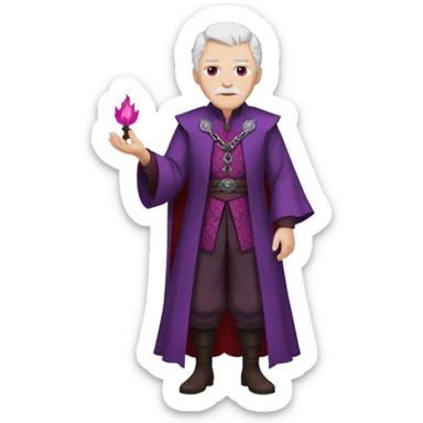 a white haired old man with purple eyes standing, full body, in Targaryen themed clothes, clothes are black and red themed sticker
