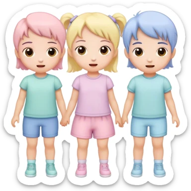 children in pastel clothes play sticker