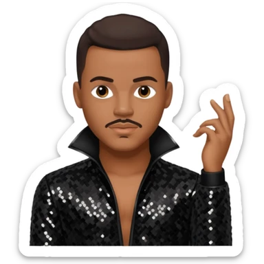 Christopher Williams, R&B Singer with dark brown hair, black sequin outfit sticker