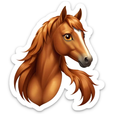 Cinematic Elegant Chestnut Horse Portrait Emoji, Head held high with a serene, graceful gaze, showcasing a magnificent chestnut fur with a radiant shimmer, flowing mane and tail, and luminous amber eyes that exude beauty and grace, Simplified yet majestically refined features, highly detailed, glowing with a soft, ethereal light, high shine, poised and breathtaking, stylized with an air of pure elegance, capturing the essence of a stunning and graceful steed, so beautiful it feels like it could gallop out of the screen with effortless charm! sticker