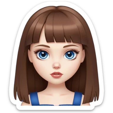 pretty bratz baddie, pale skin, bangs straight brown hair, dark blueen eyes sticker