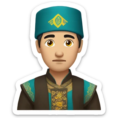 sad kazakh man in traditional clothes photorealistic serious sticker