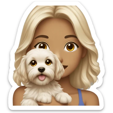 Blonde girl with brown eyes with puppy maltipoo sticker
