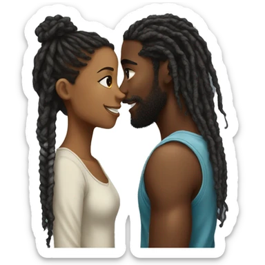 A back boy with dreads and a black girl with a long curly ponytail about to kiss sticker