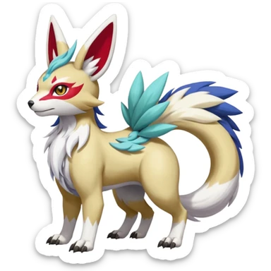 Colorful Skilled Adept Graceful Asian Painted WereGarurumon-Meloetta-Renamon-Zangoose-fusion-hybrid-creature (full body) sticker