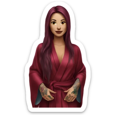 Beautiful tattooed burgundy long haired woman in silk robe sticker