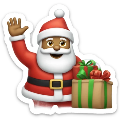 Santa Claus waving with his left hand and holding a sack of presents with his right hand sticker