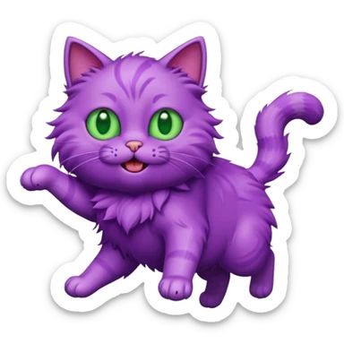 funny purple cat jumping after a fly sticker