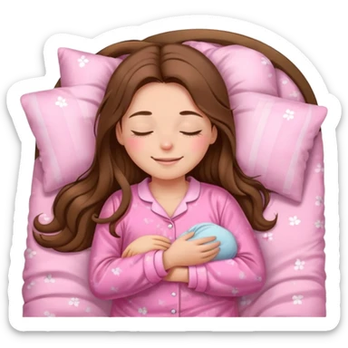 The brown long hair girl going to sleep in pink pajama with smile and closed eyes sticker