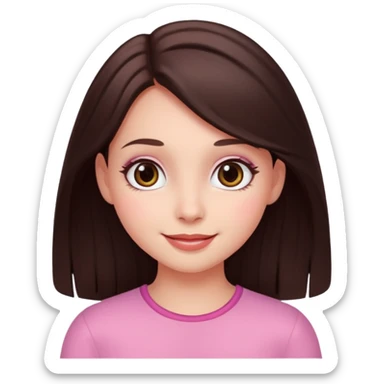 An emoji featuring a girl with dark brown long hair, brown big eyes, light pinkish skin, red cheeks,  sticker