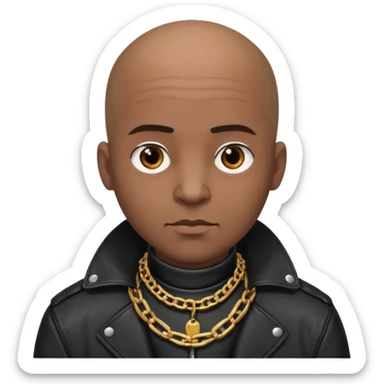 Bald dark leather clad guy wearing thick heavy chain collar sticker