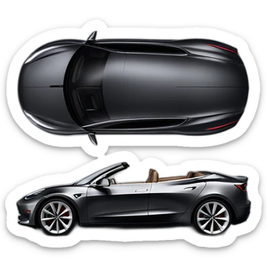 Hyper realistic, open top, black, drak grey upholstery, Tesla Model 3 Performance, left side view sticker