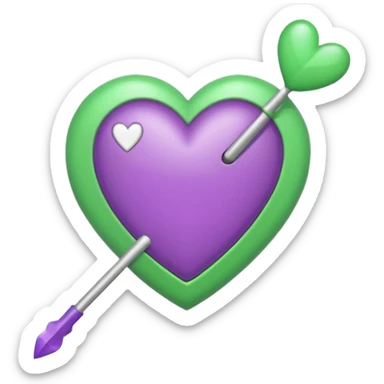 Haz un emoji de corazón blanco siendo atravesado por una flecha verde “💘” como este y que arriba tenga un pequeño corazón lila como este: 💕 sticker