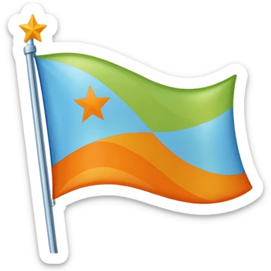 create a flag with orange star in the left and the light green in top and bottom and the light blue triangle left to Right and blue on the right up to down behind the light blue triangle sticker