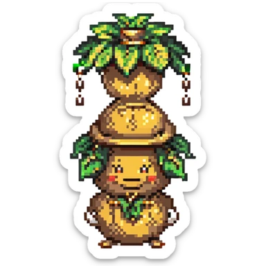 pixel art mandrake funkeiro, small sprite, vibrant colors, wearing gold chains and a cap, playful expression sticker