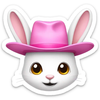 Bunny face with the ears showing, wearing a pink with white fur cowboy hat  sticker