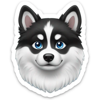 Pomsky black & white blue eyes sticker