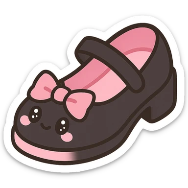 BLACKPINK-inspired gothic shoes, no hearts, black and pink, cute and stylish, kawaii style, mary jane shoes with bows, pastel yellow accents sticker