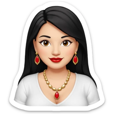 Mexican Light skin big brown eyes glamorous full figured women black medium straight hair red lips necklace and earrings long lashes white shirt  sticker